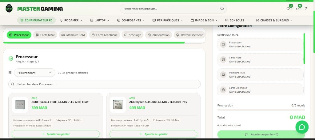 Configurateur PC gaming MasterGaming - Application web sur mesure Maroc, développeur full stack React Laravel par OIS Morocco